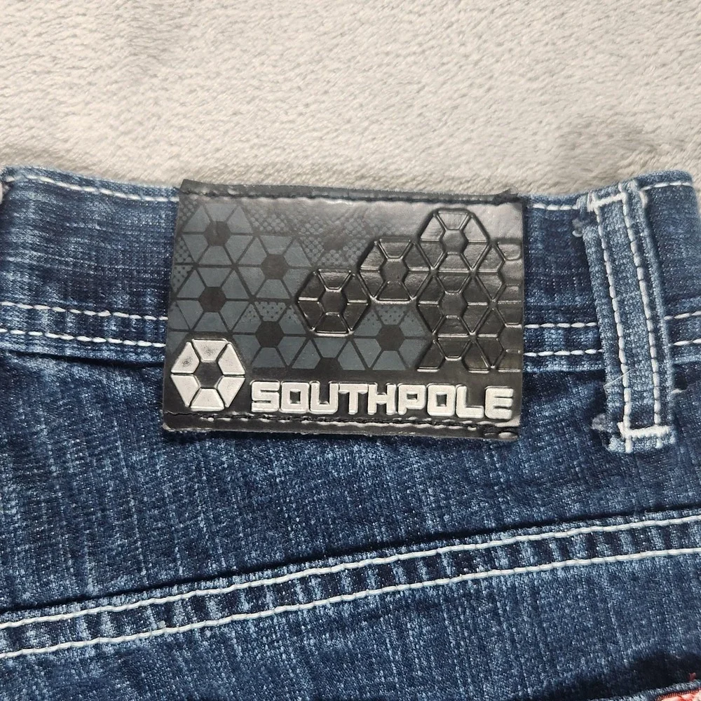 Southpole Shorts Mens 28 Red Tab Y2K Blue Denim Faded Bermuda Baggy
